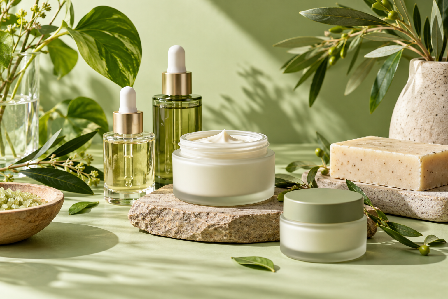 Personal care bottles, cream jars and botanical ingredients
