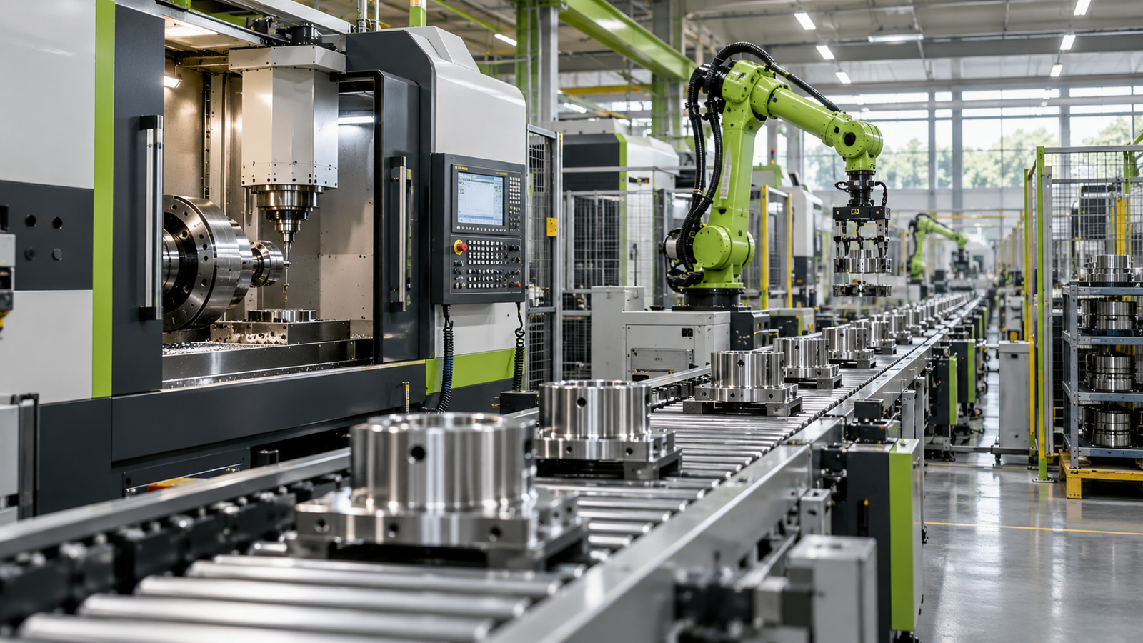 Modern industrial machinery and a manufacturing production line