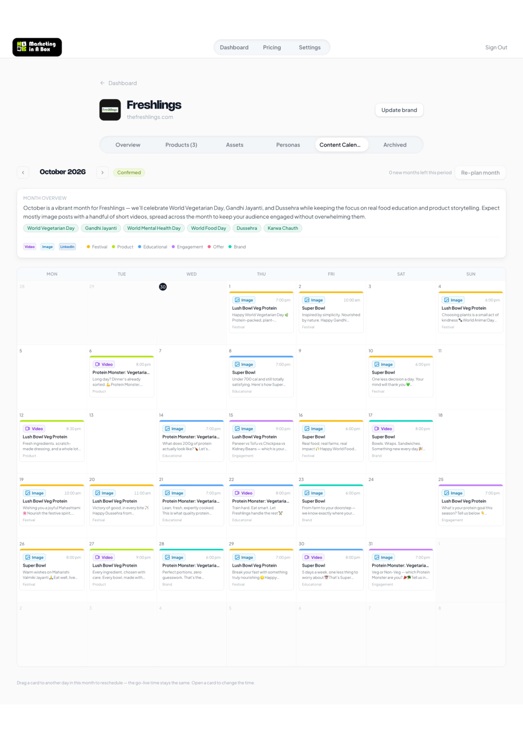 Actual MiAB editable monthly content calendar